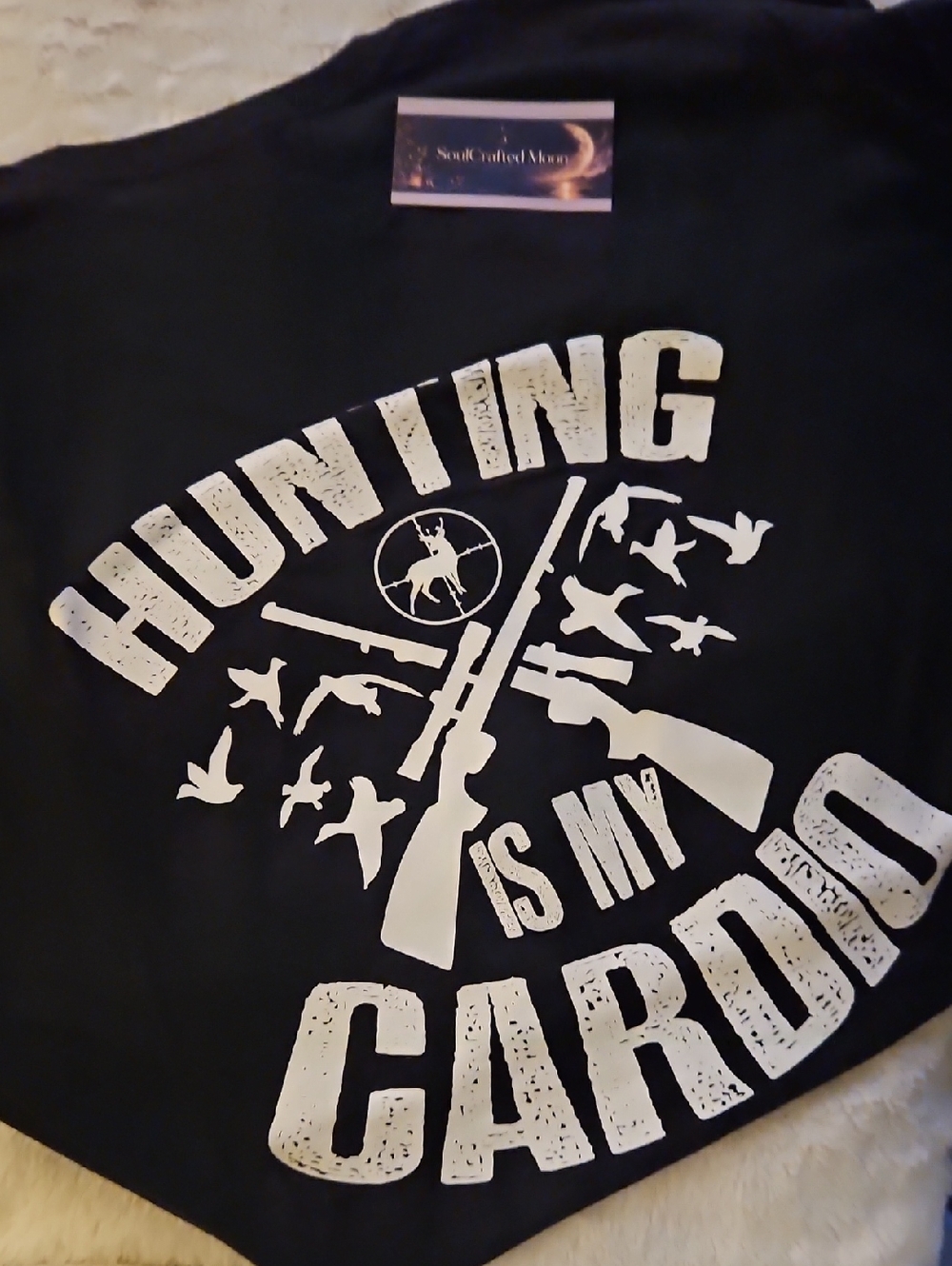 Gildan Black Short Sleeve Tee with White Hunting Graphic